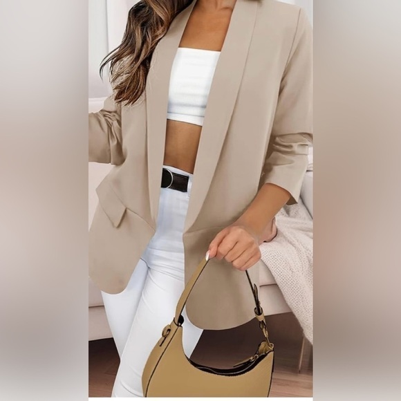 KIRUNDO Blazer Long Sleeve Open Front Work Suit Office Blazer Jacketwith Pockets - Picture 2 of 16